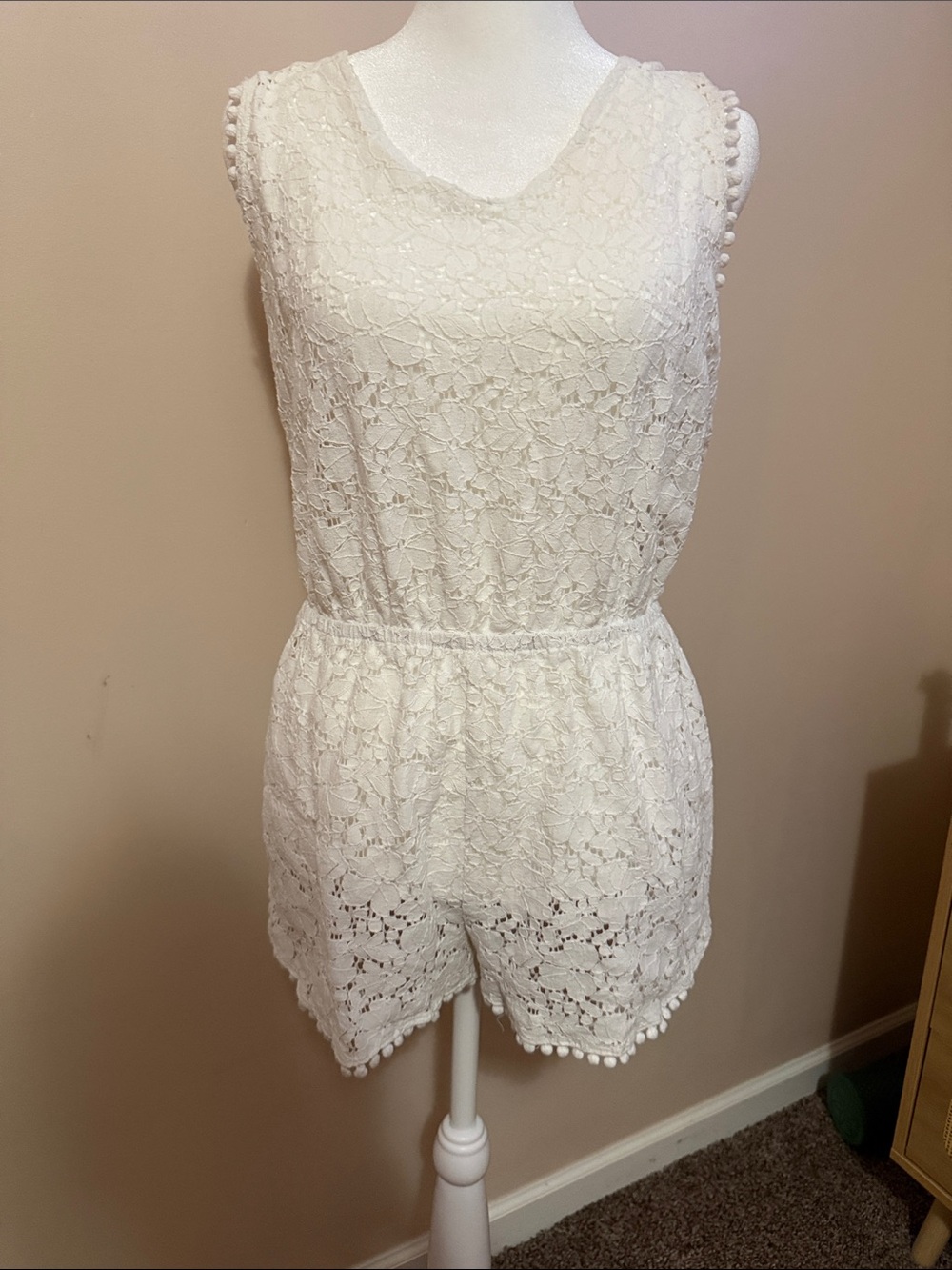 Xhilaration White Lace Pom-Trim Swim Coverup Romper